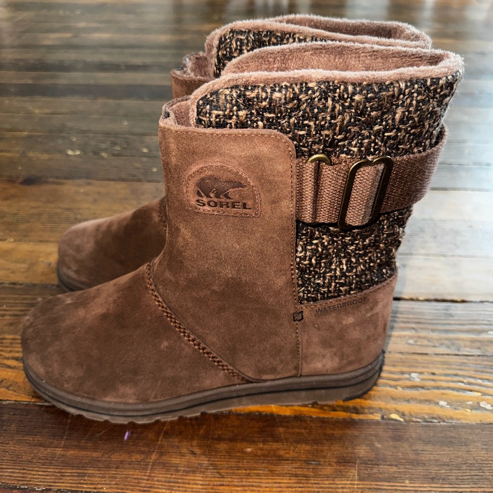 Sorel Women's Rylee Boots Ankle Slip On Casual Waterproof  Suede 9.5 brown